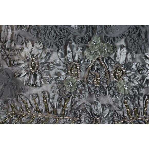 Sue Wong Nocturne Beaded Dress 12 Silver Floral Embroidery Party Cocktail - Picture 7 of 9